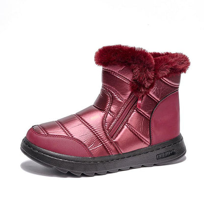 Cheky - Winter Thick Plush Snow Boots With Side ZIpper High Top Platform Warm Cotton Shoes Women Solid Waterproof Fleece Walking Boot