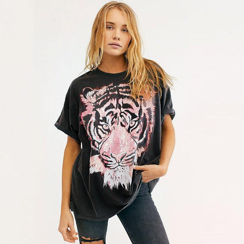 Cheky - New Style Pure Cotton Black Printing Fashion Casual T-Shirt