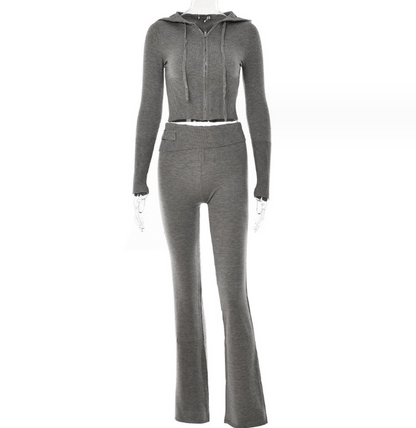 Cheky - Hoodie Suit Women Leisure Sexy Zip Long Sleeve Sweater And High Waist Long Pants Set