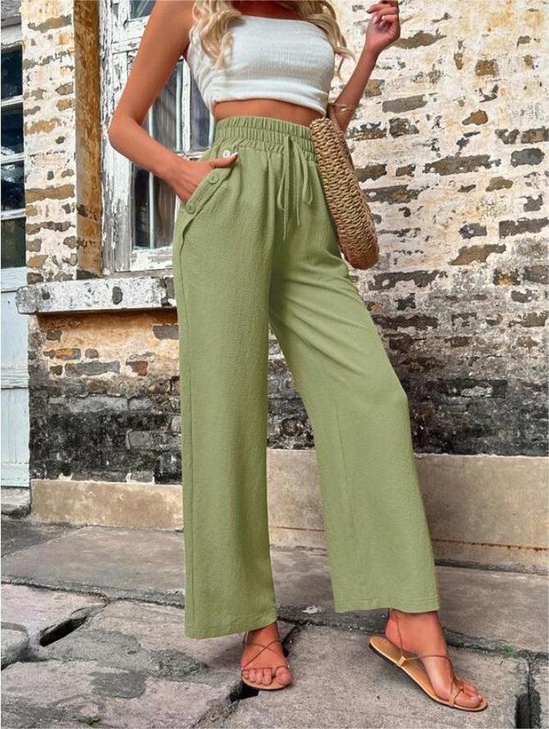 Cheky - New Casual Pants With Pockets Elastic Drawstring High Waist Loose Trousers For Women