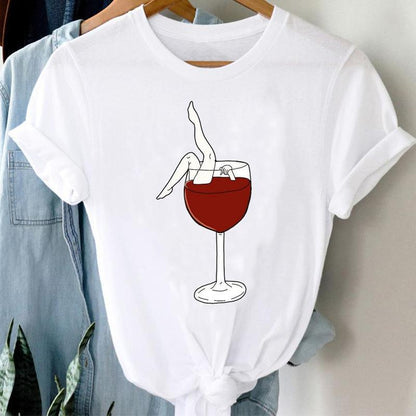 Cheky - Women Printing Clothing Wine Lady Short Sleeve Casual