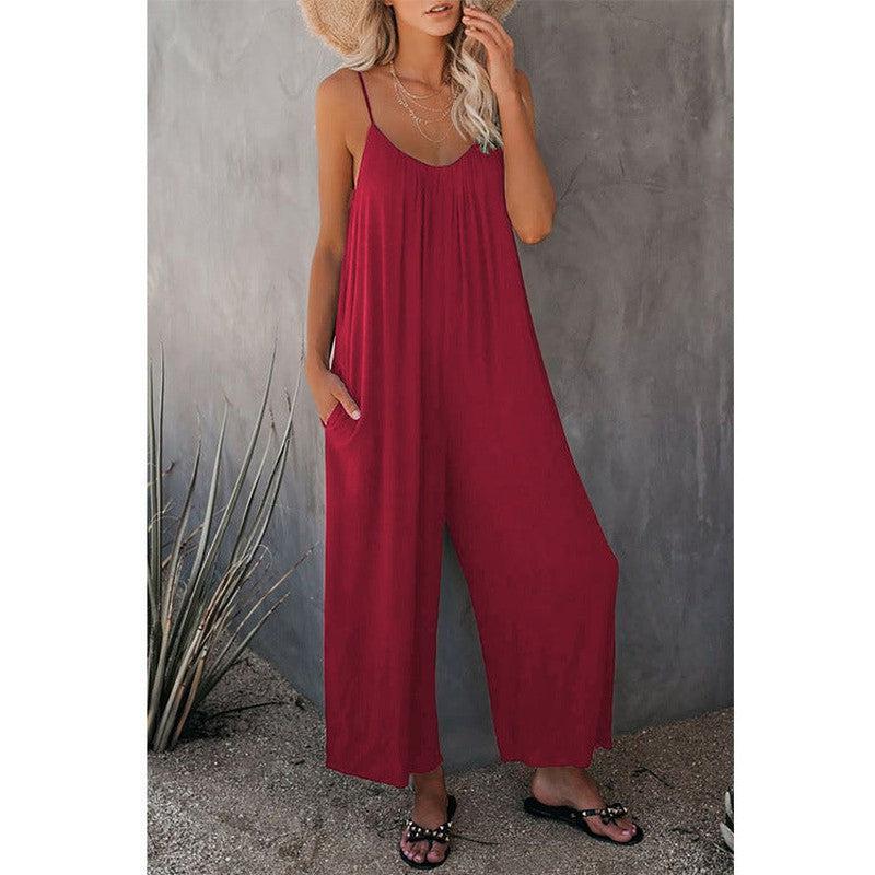 Cheky - Women's Loose Sleeveless Jumpsuits Romper Jumpsuit With Pockets Long Pant Summer