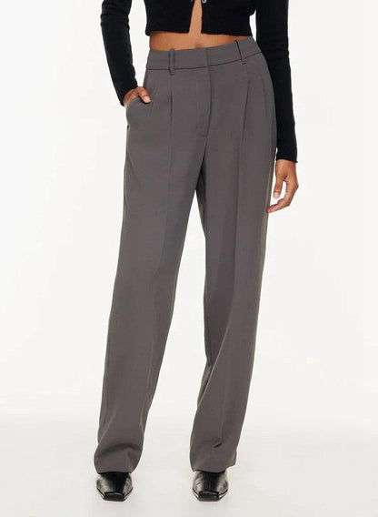 Cheky - High Waist Straight Trousers With Pockets Wide Leg Casual Suit Pants For Women