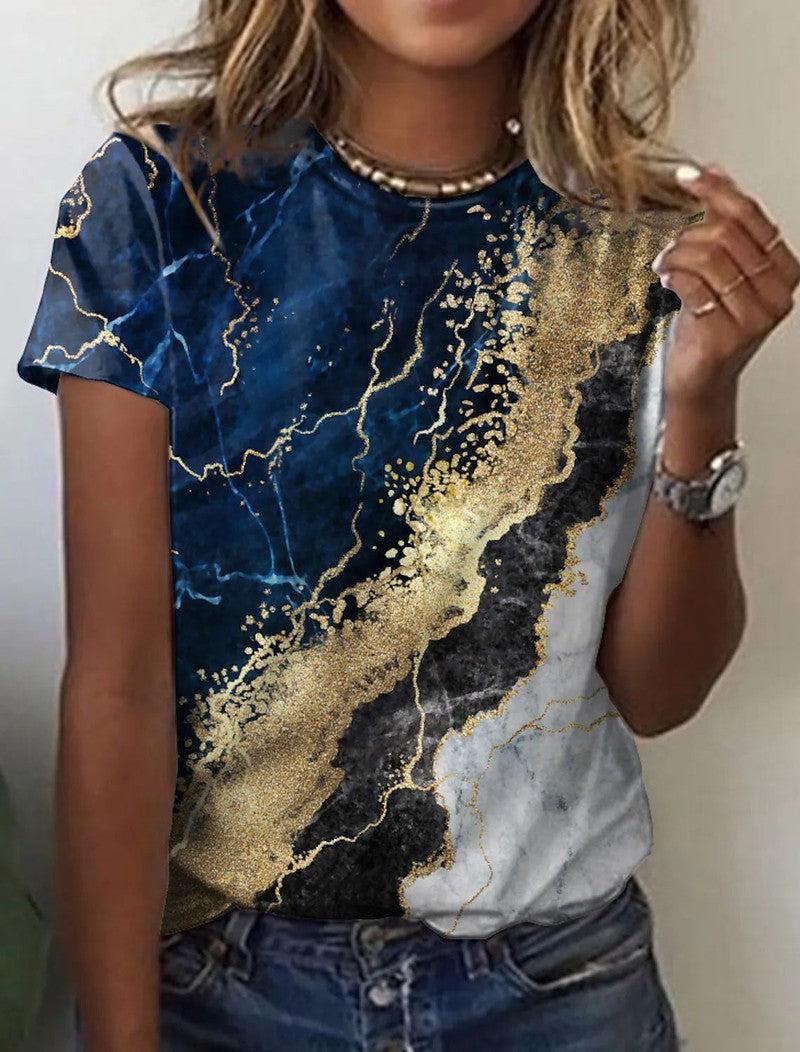 Cheky - Women's European And American New Abstract Retro Print Short Sleeves