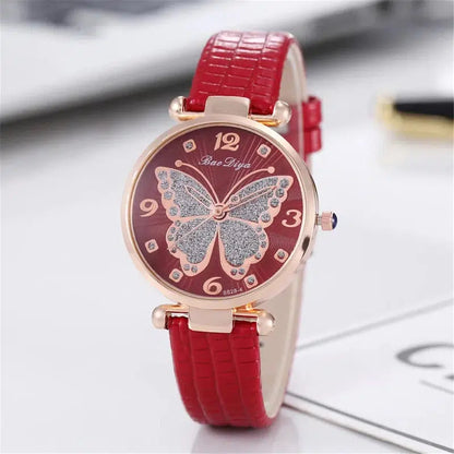 Cheky - Butterfly Diamond Dial Design Women Quartz Watches Fashion Casual Ladies Wristwatches Simple Woman Leather Clock Montre Femme