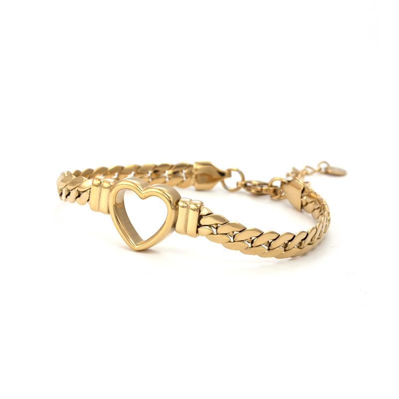 Cheky - Fashion Simple Hollow Heart Titanium Steel Bracelet