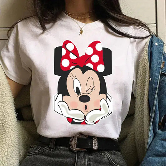 Cheky - Fashion Mickey Minnie Mouse Disney T-shirt Women's Clothing Summer Short Sleeves Tops Casual Kawaii T Shirts Clothes