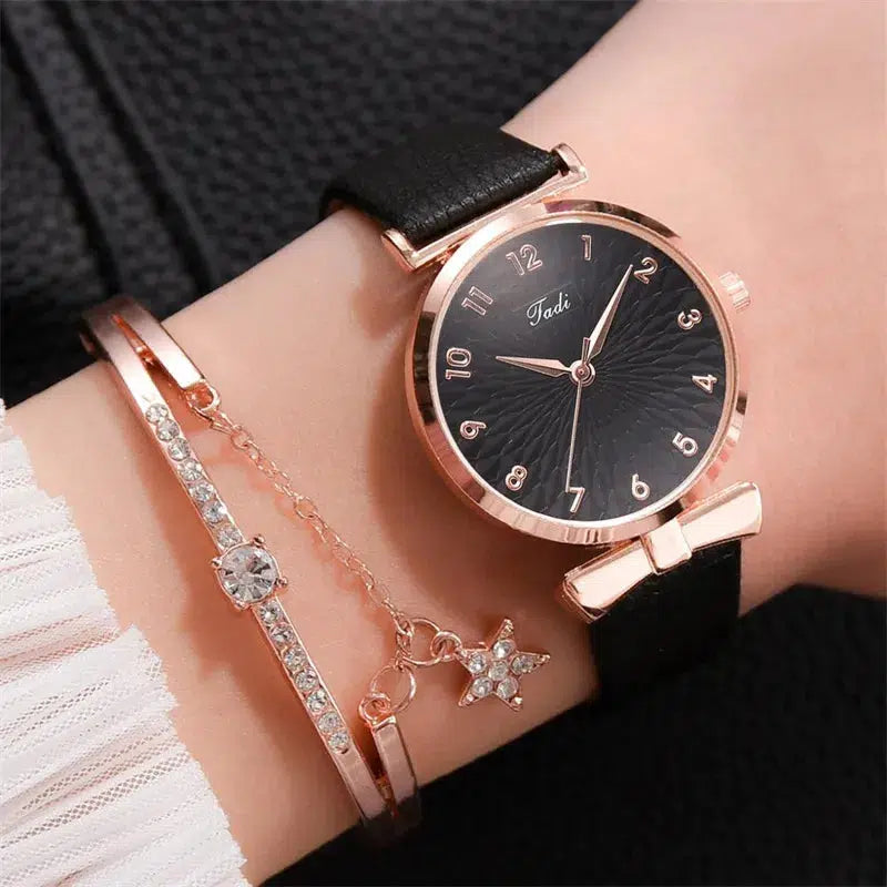 Cheky - 2pcs Set Luxury Women Bracelet Quartz Watches For Women Leather Watch Ladies Sports Dress Wrist Watch Clock Relogio Feminino