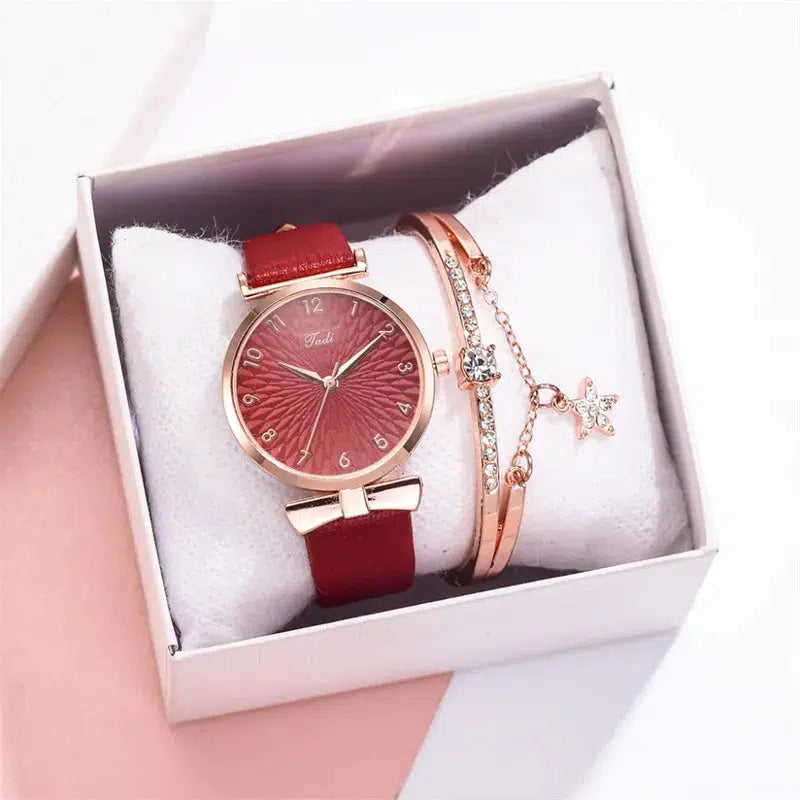 Cheky - 2pcs Set Luxury Women Bracelet Quartz Watches For Women Leather Watch Ladies Sports Dress Wrist Watch Clock Relogio Feminino