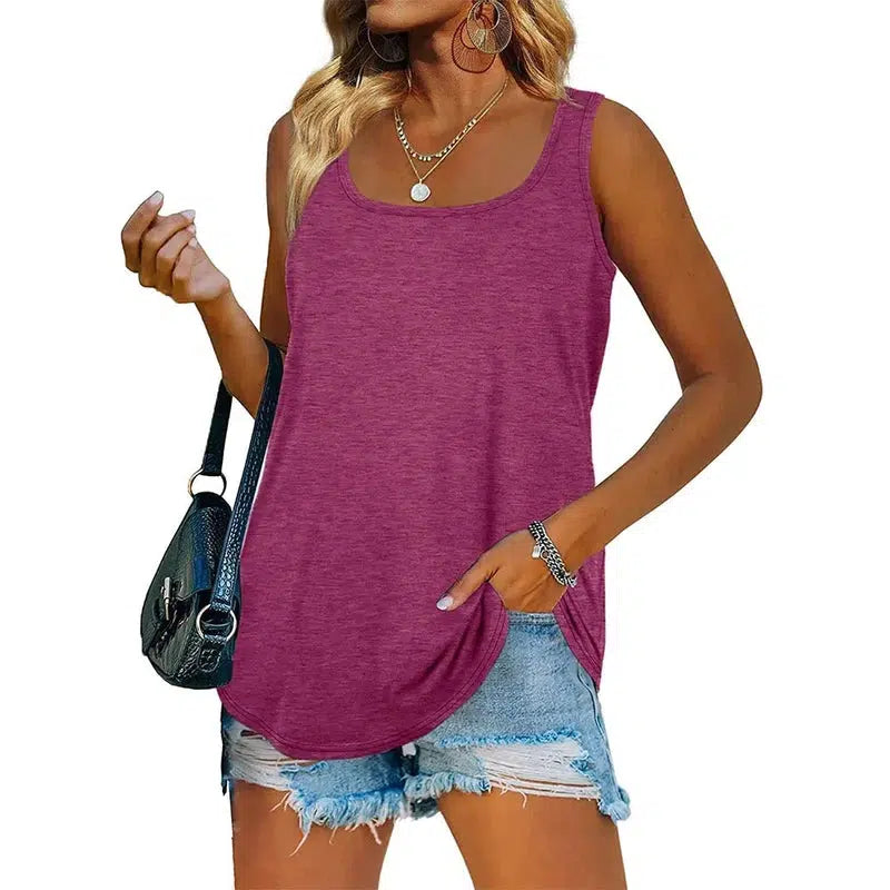 Cheky - Womens Tank Tops U Neck Dolphin Hem Casual Flowy Summer Sleeveless Tunic Tshirts