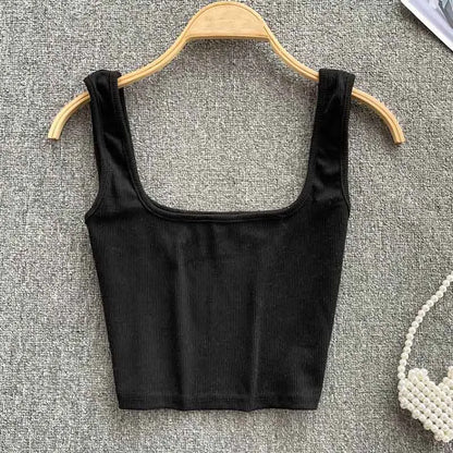 Cheky - Tank Top Women Sexy Backless Y2k Top Slim Fit Bottoming Blouse Solid Crop Top Sleeveless Camis Mujer