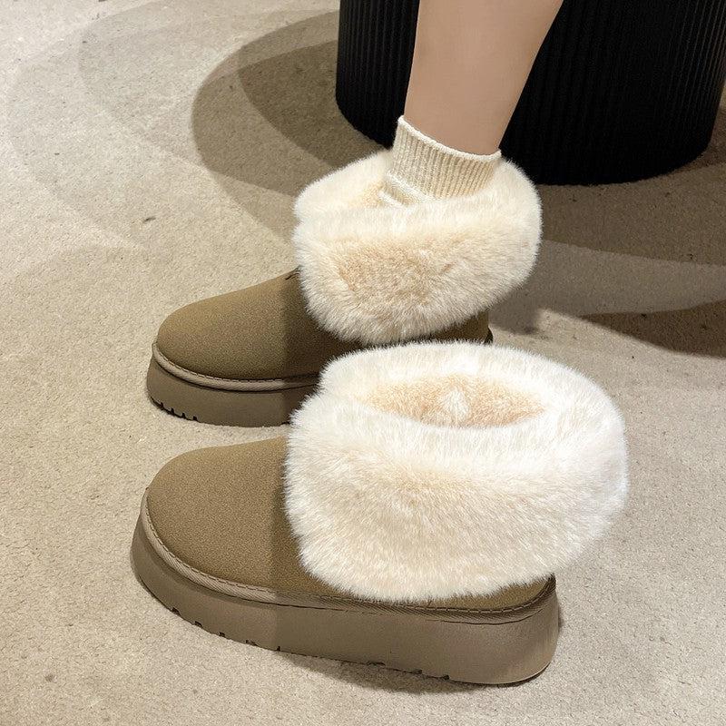 Cheky - Winter Warm Snow Boots New Fashion Foldable Fleece Cotton Shoes For Women Plus Velvet And Thickened Plush Ankle Boots