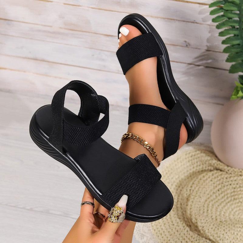 Cheky - Fashion Color-block Elastic Sandals Summer Fashion Fish Mouth Flat Shoes For Women