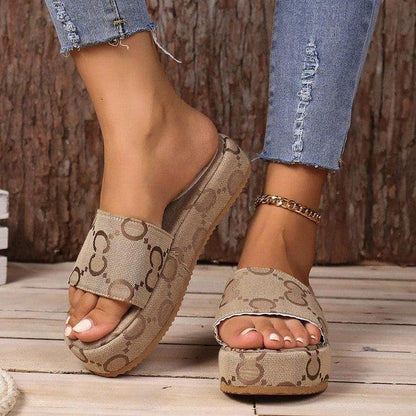 Cheky - Print Thick-soled Flat Slippers Summer Fashion Casual Outdoor Beach Shoes For Women