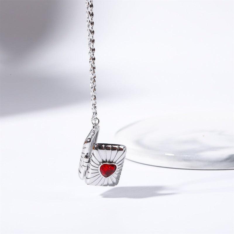 Cheky - Retro Opening And Closing Love Zircon Album Box Necklace Ins Personalized Necklace Clavicle Chain Jewelry For Women Valentine's Day