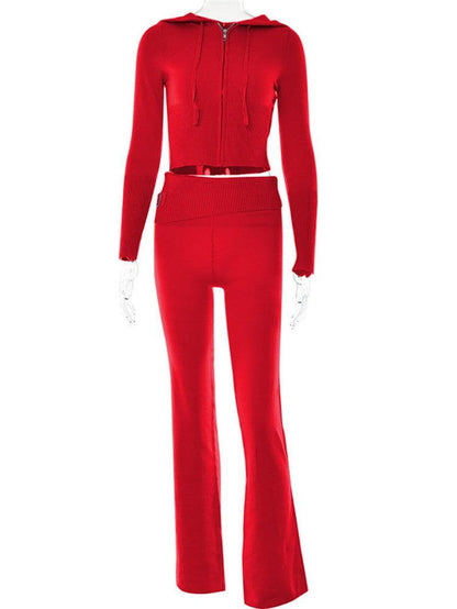 Cheky - Hoodie Suit Women Leisure Sexy Zip Long Sleeve Sweater And High Waist Long Pants Set