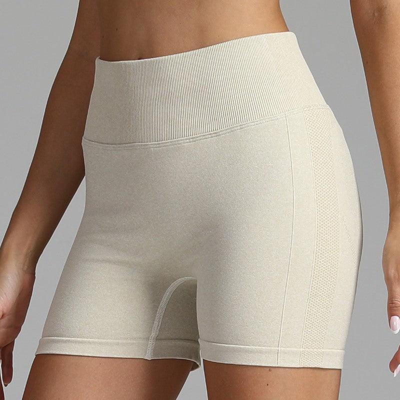 Cheky - Seamless Yoga Shorts Women Solid Color High Waist Hip-lifting Fitness Pants Running Sweatpants