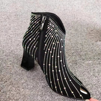 Cheky - New Pointed Toe Anti-collision High Heel Starry Rhinestone Booties Women