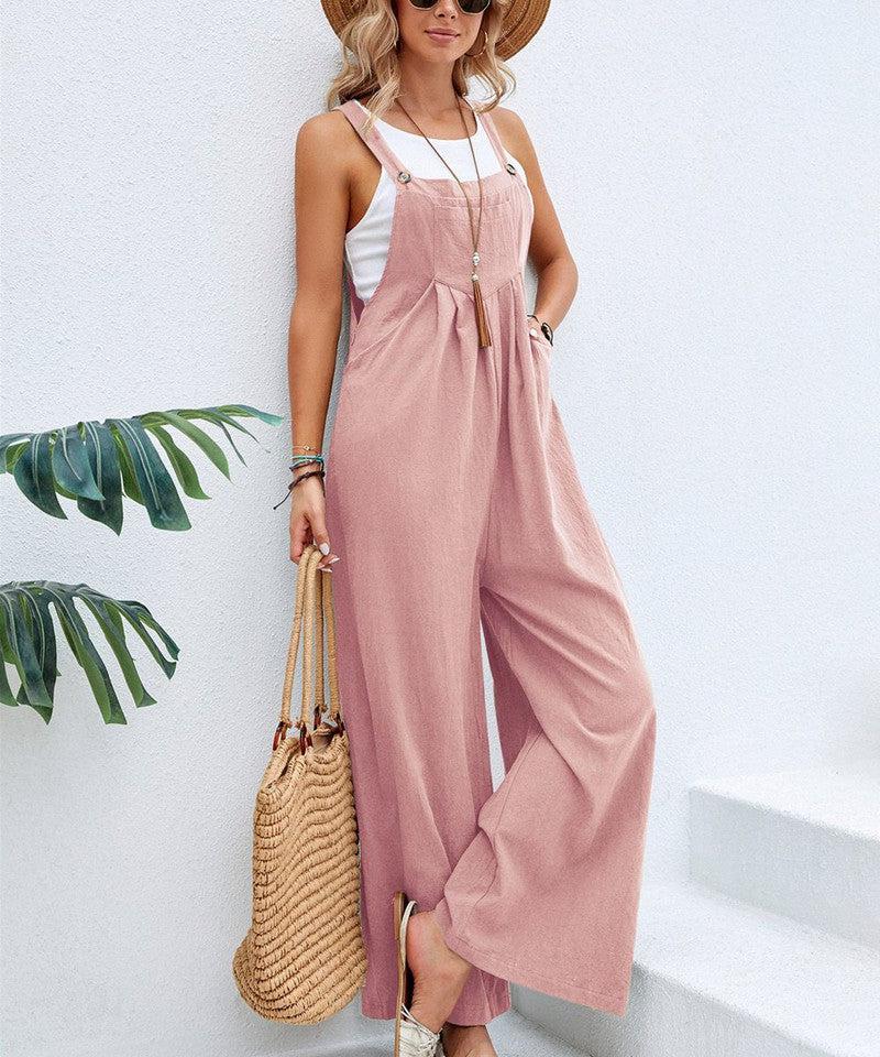 Cheky - Women Long Bib Pants Overalls Casual Loose Rompers Jumpsuits With Pockets