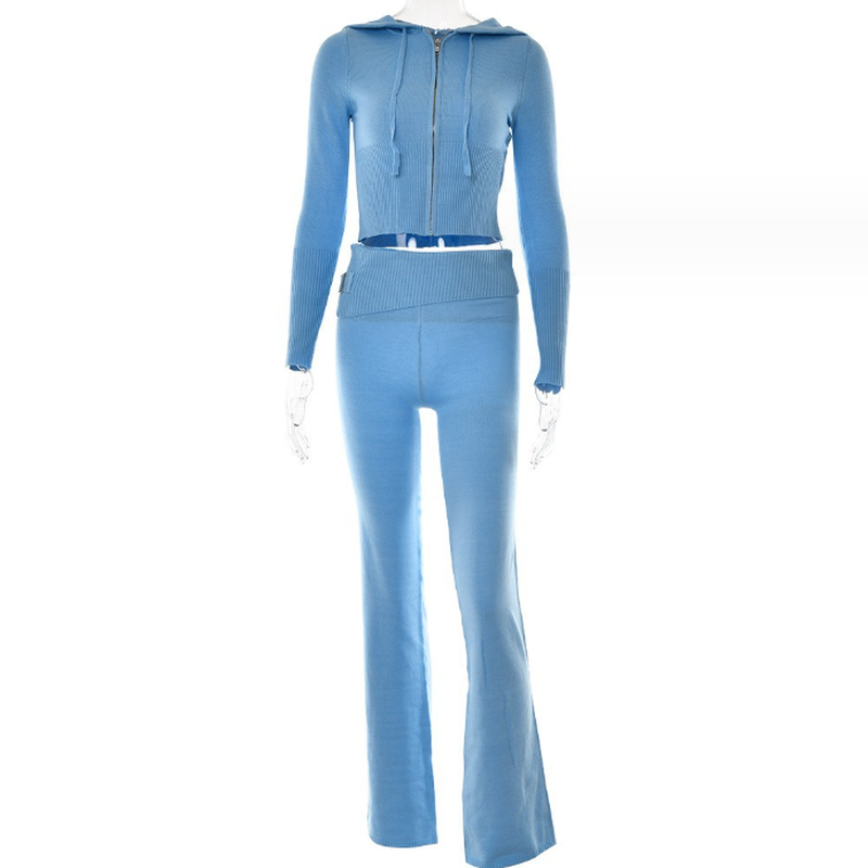 Cheky - Hoodie Suit Women Leisure Sexy Zip Long Sleeve Sweater And High Waist Long Pants Set