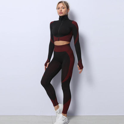 Cheky - 3PCS Yoga Set Seamless Sport Set Women Gym Clothing Leggings Women Crop Top Sports Bra Women Fitness Gym Set Womens Outfits Tracksuit