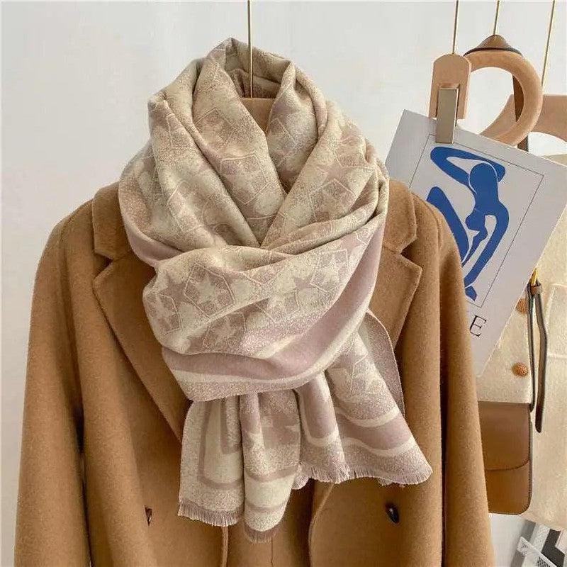 Cheky - Autumn And Winter Five-pointed Star Warm Scarf Female Long Thickened Artificial Cashmere Scarf