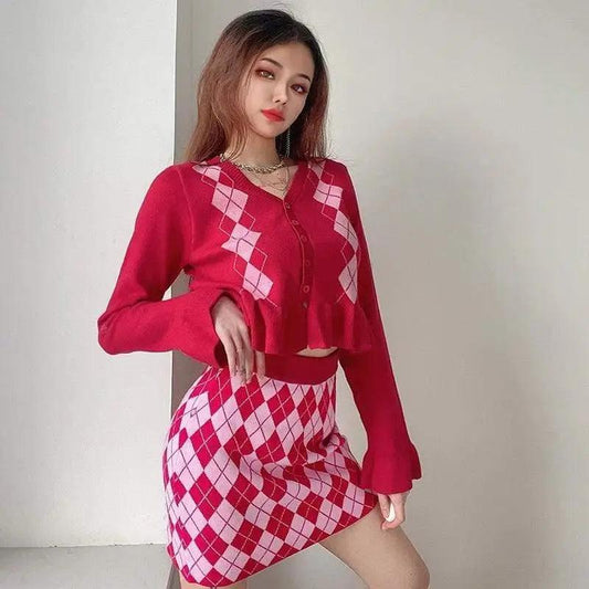 Cheky - College Style Diamond Lattice Woolen Fashion Suit