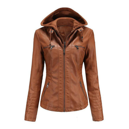 Cheky - Detachable Two-piece Hooded Leather Jacket