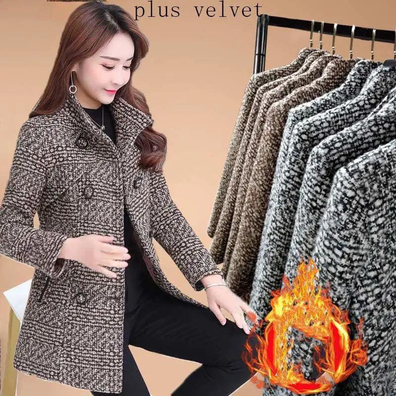 Cheky - Fashion Thick Plaid woolen coat women's clothing