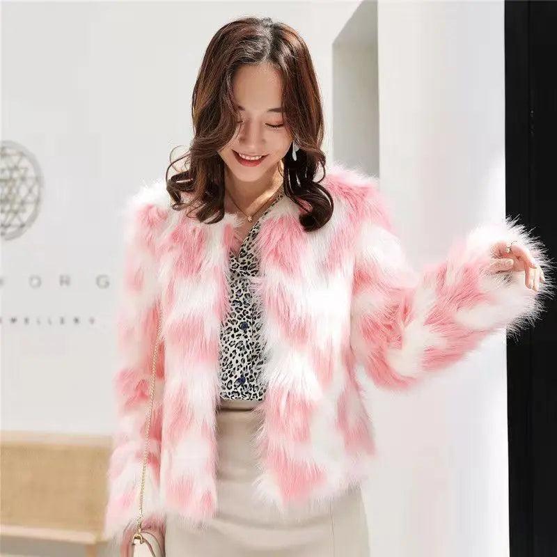 Cheky - Fox fur round collarless short coat