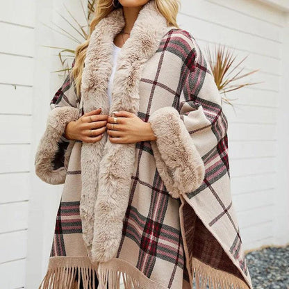 Cheky - Fringe Cardigan Plaid Shawl Sweater Women's Dress