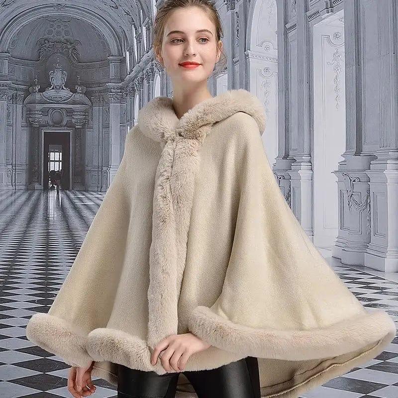 Cheky - Hooded Cloak Imitation Rex Rabbit Fur Fashion Shawl