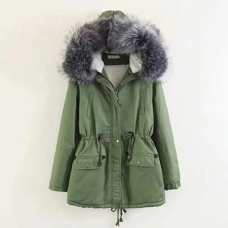 Cheky - Hooded large fur collar plus fleece coat