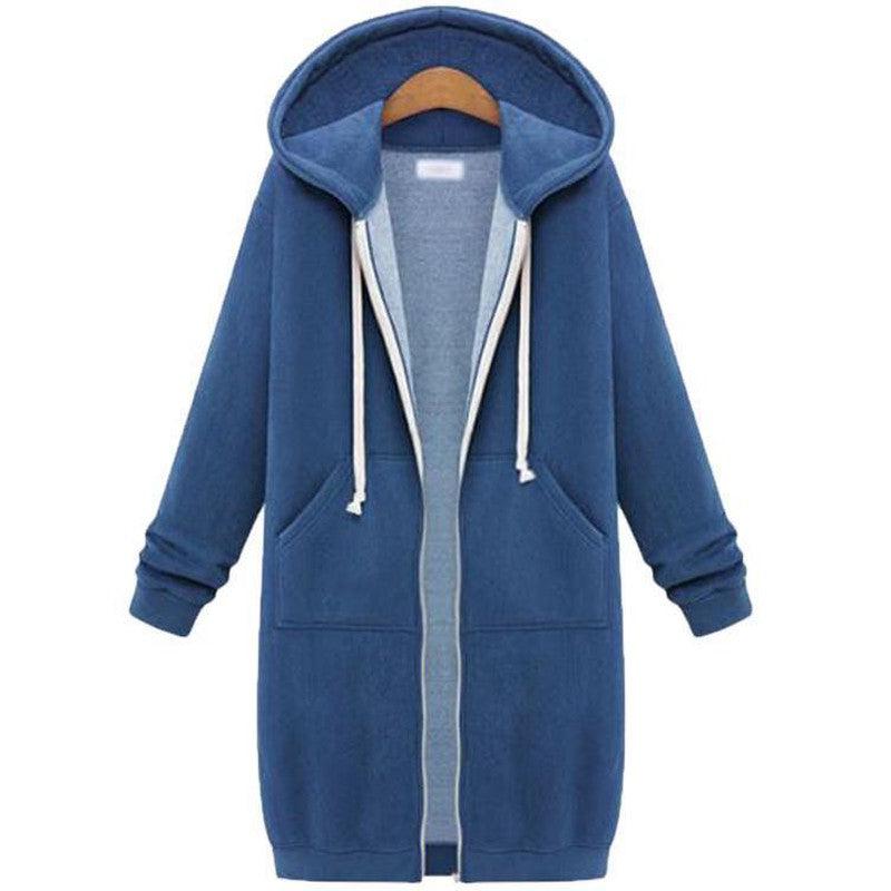 Cheky - Hooded long-sleeved winter sweater women's jacket in a long