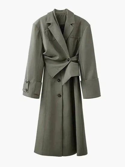 Cheky - Irregular-panel Single-breasted Lapel Long Coat