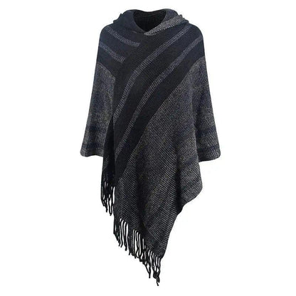 Cheky - Knitted Tassel Shawl Cape Women