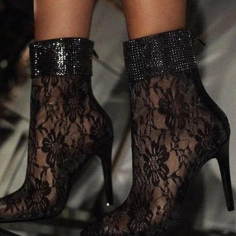 Cheky - Lace mesh fine-heeled medium boots women