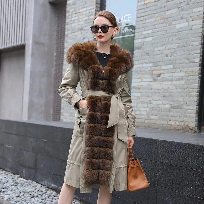 Cheky - Long Detachable Rex Rabbit Liner Fur Coat