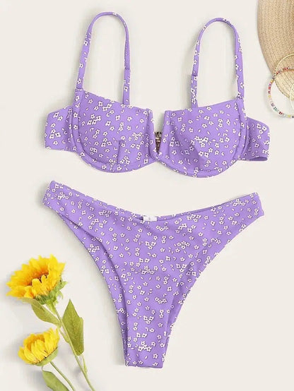 Cheky - Small Floral Bikini Split Female Swimsuit