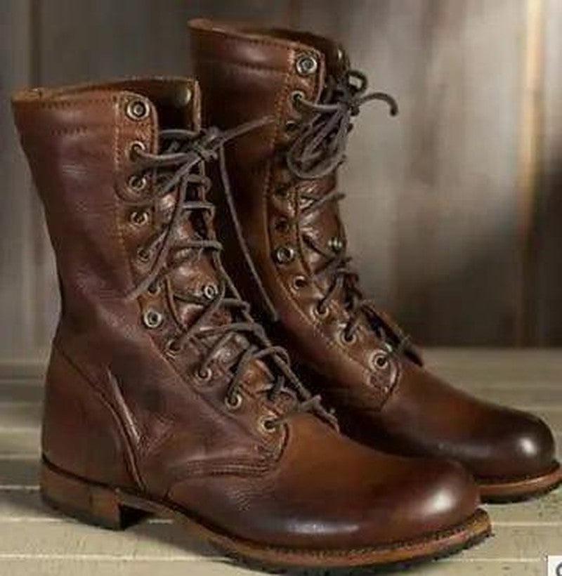 Cheky - Motorcycle Boots Women Men Retro Lace-Up Combat Boot Low Heel Shoes