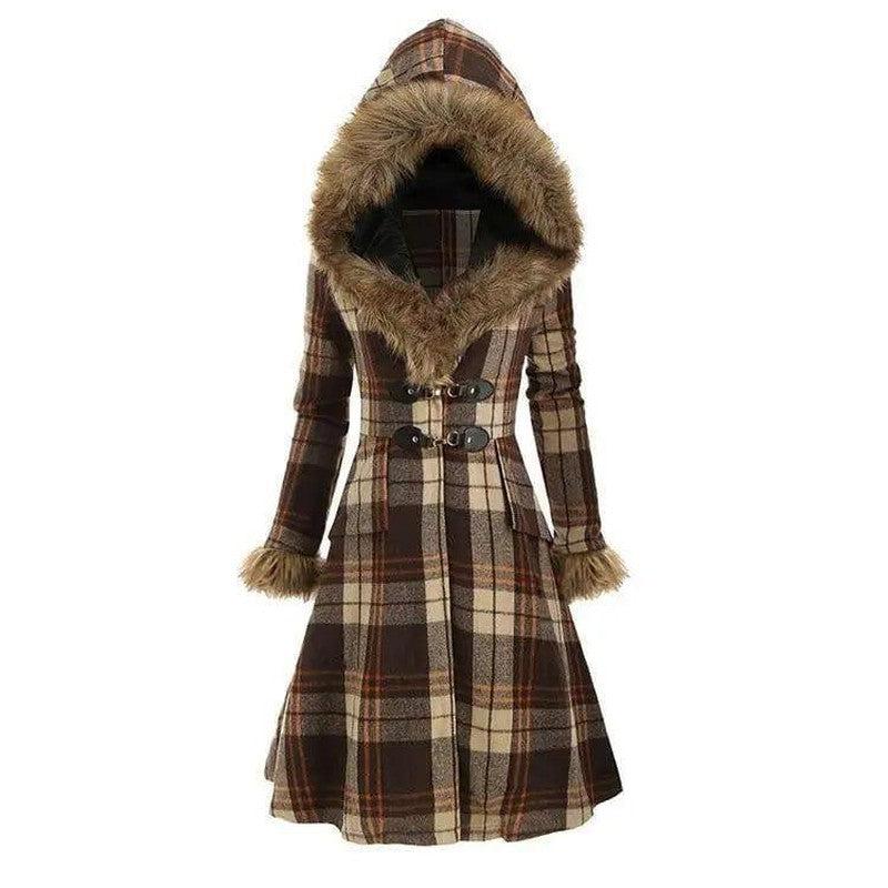 Cheky - Plaid fur collar coat