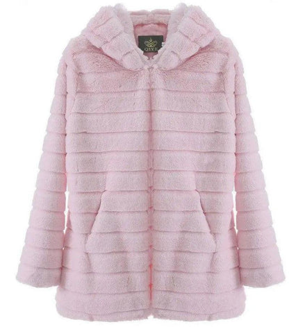 Cheky - Plush padded hooded lady mink short fur coat