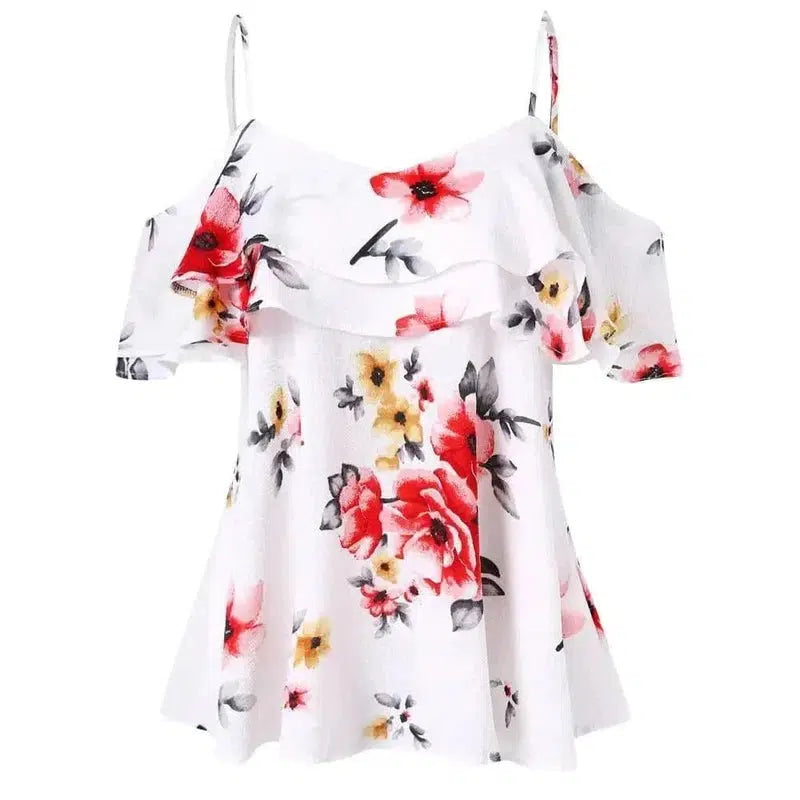 Cheky - Strapless floral chiffon shirt