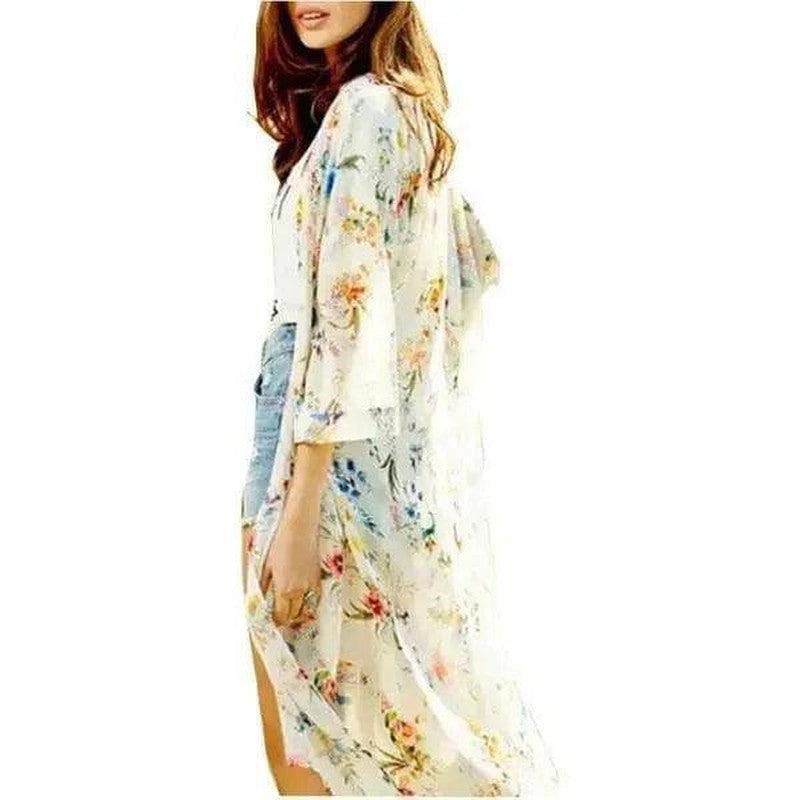 Cheky - Summer European and American chiffon printed long cardigan