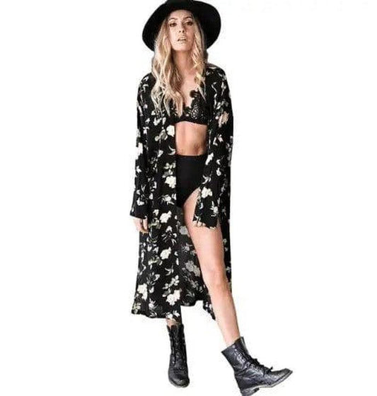 Cheky - Summer Style Women Full Sleeve Floral Printed Long Kimono