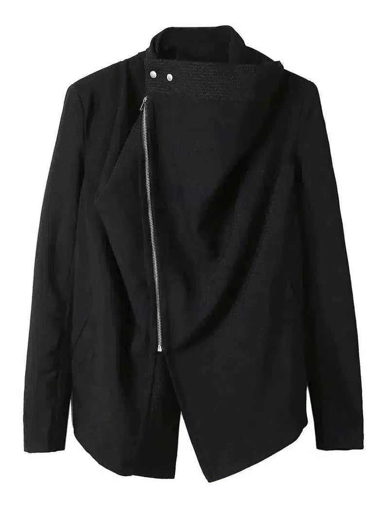 Cheky - Turtleneck Long Sleeve Black Zip Irregular Coat