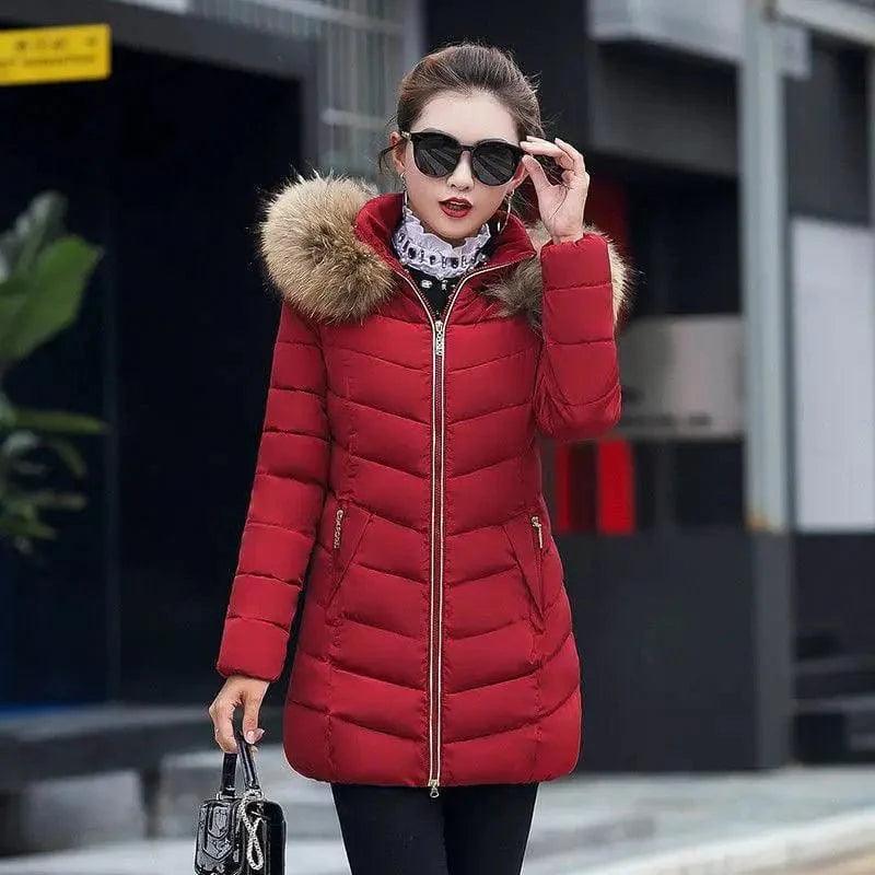 Cheky - Winter jacket women fashion slim long cotton-padded Hooded