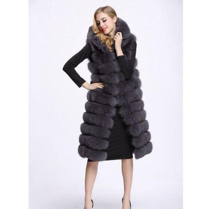 Cheky - Women Long Faux Fox Fur Slim Vest