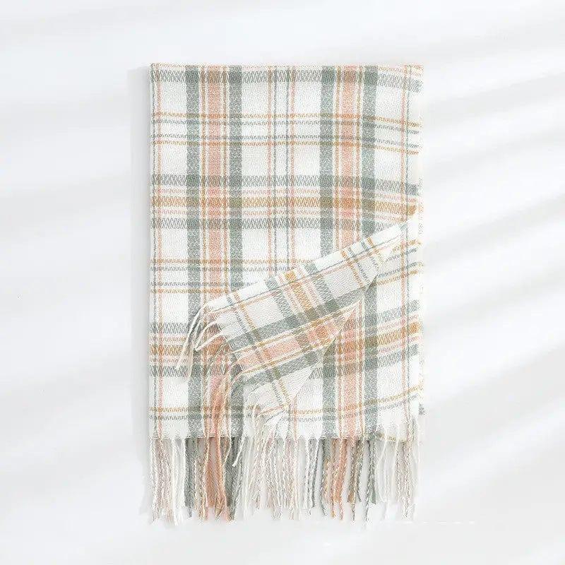 Cheky - Women's Fashionable Plaid Printed Tassel Shawl Warm Scarf