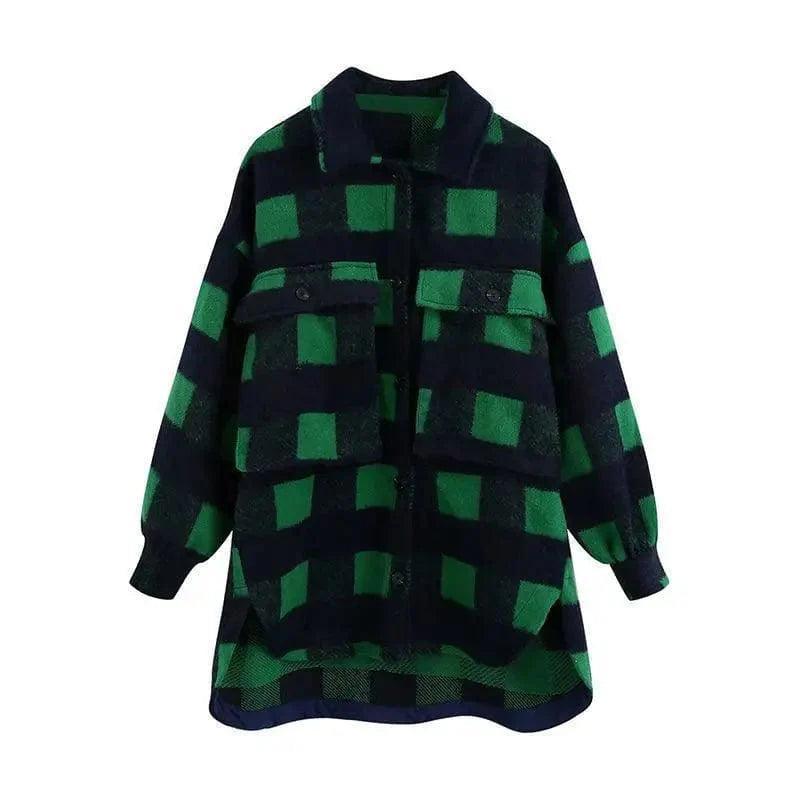 Cheky - Women's long-sleeved woolen plaid jacket